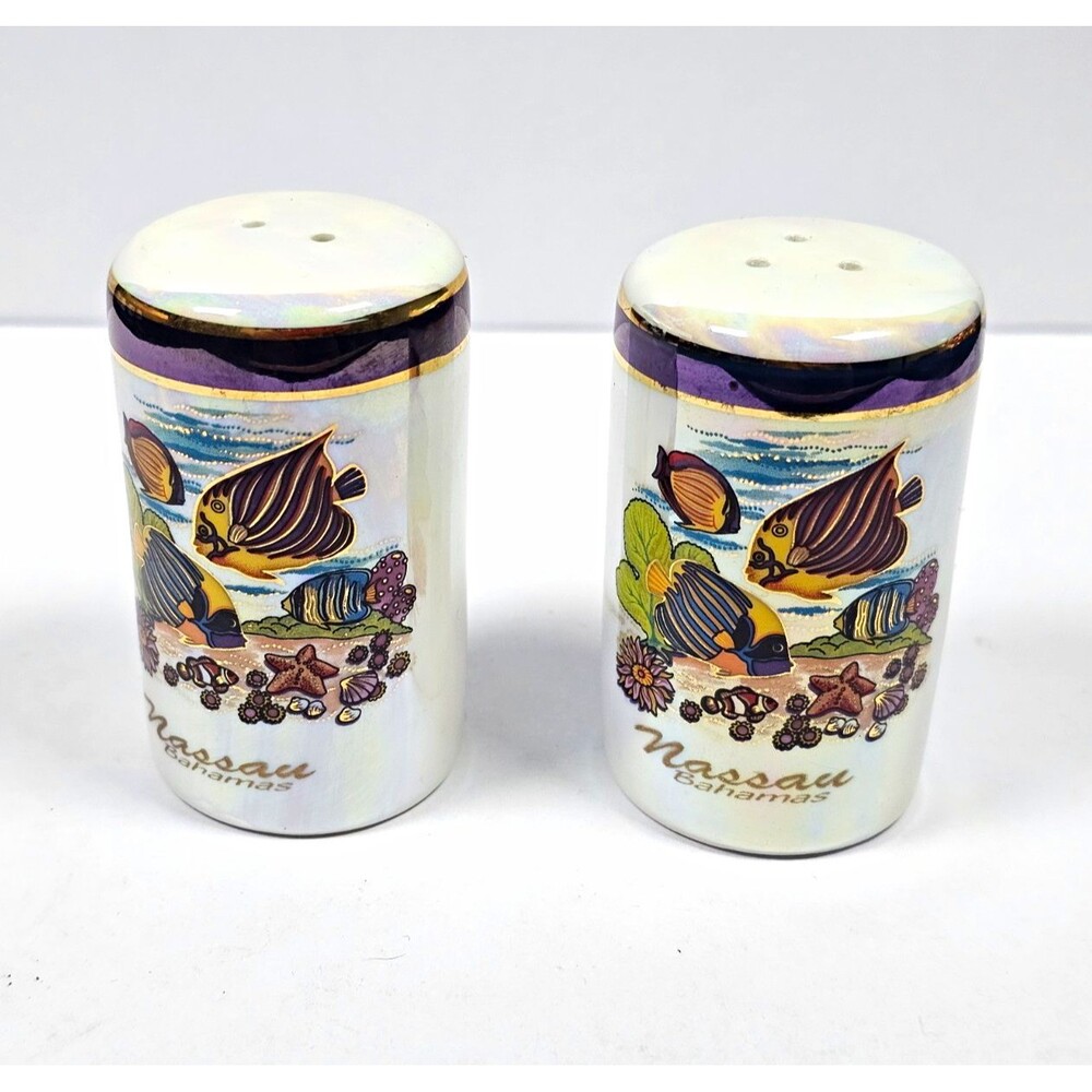 Nassau Bahamas Beach Souvenir Fish Ceramic Salt & Pepper Shakers Set of 2